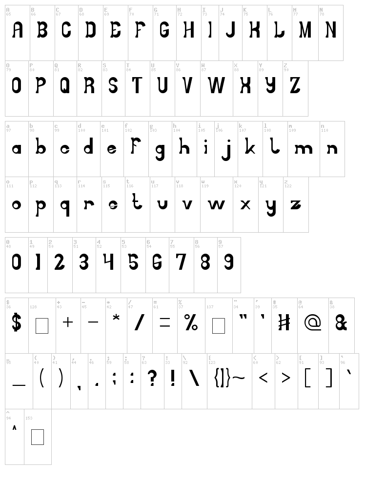 Little Cowboy font map
